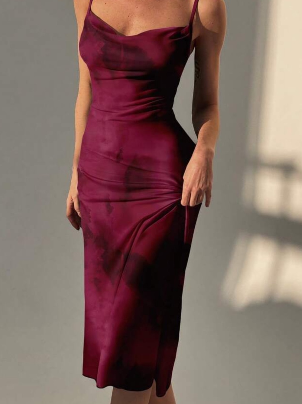 SHEIN Burgundy Cowl Neck Slip Midi Dress